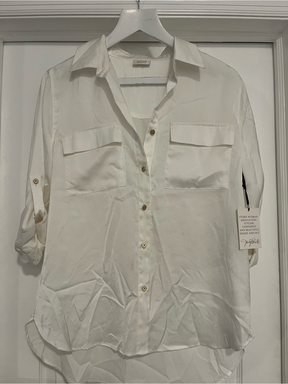 White Button-Down Shirt with Chest Pockets